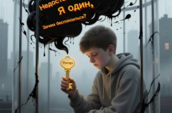 Подросток сидит в клетке из навязчивых мыслей, держа в руках ключ — символ терапии
