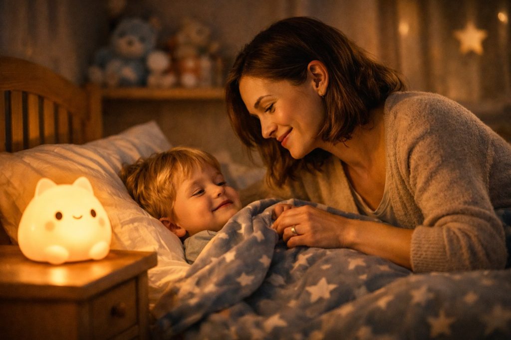 Ребенок боится темноты: пошаговая инструкция 4 Фотография: мама и ребенок, который боится темноты, перед сном.