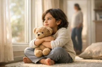 У ребенка нет друзей в школе: что делать родителям 6 Задумчивый ребенок с игрушкой у окна, символ поддержки родителей